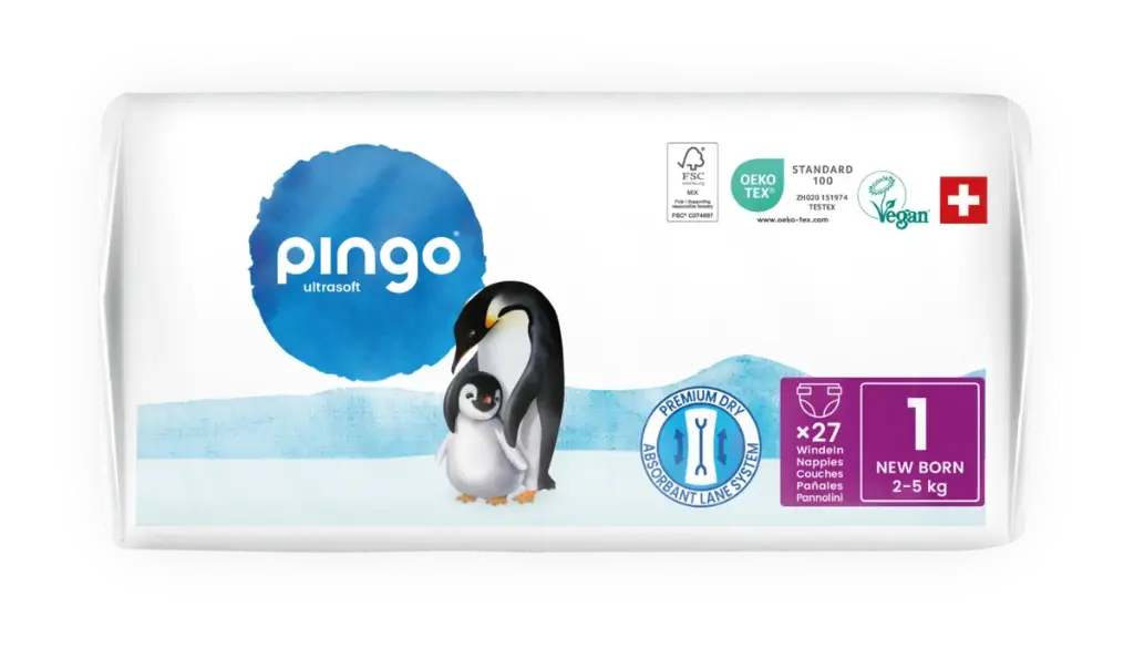 Nouveau - Pingo couches écologiques Taille 1 (2-5 kg) - boîte de 4 sachets x 27 unités