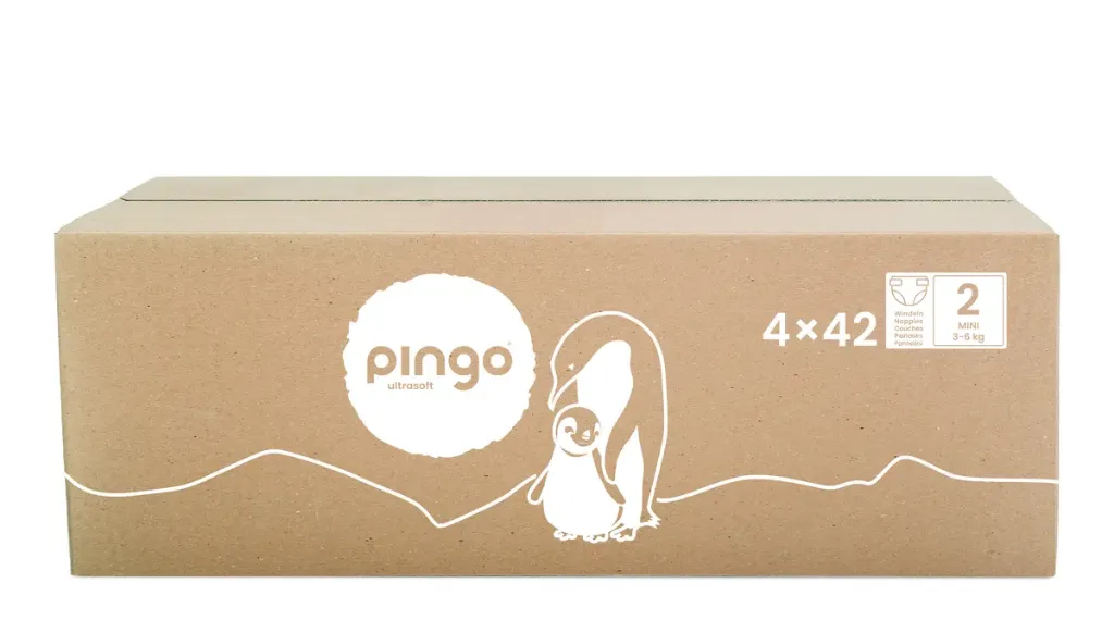 Nouveau - Pingo couches écologiques Taille 2 (3-6 kg) - boîte de 4 sachets x 42 unités