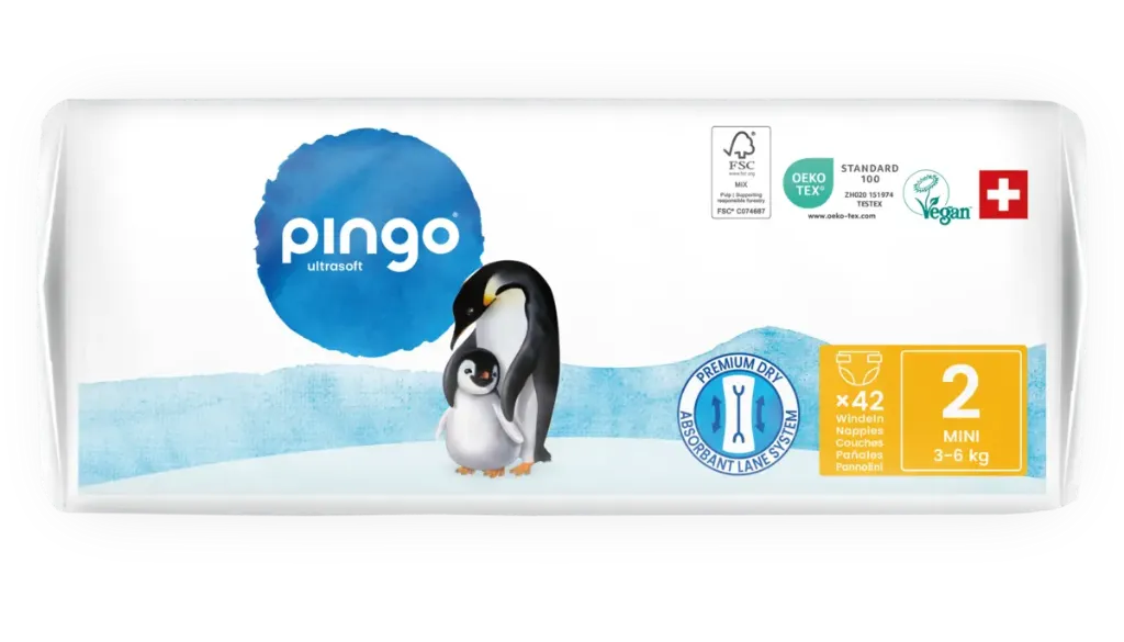 Nouveau - Pingo couches écologiques Taille 2 (3-6 kg) - boîte de 4 sachets x 42 unités