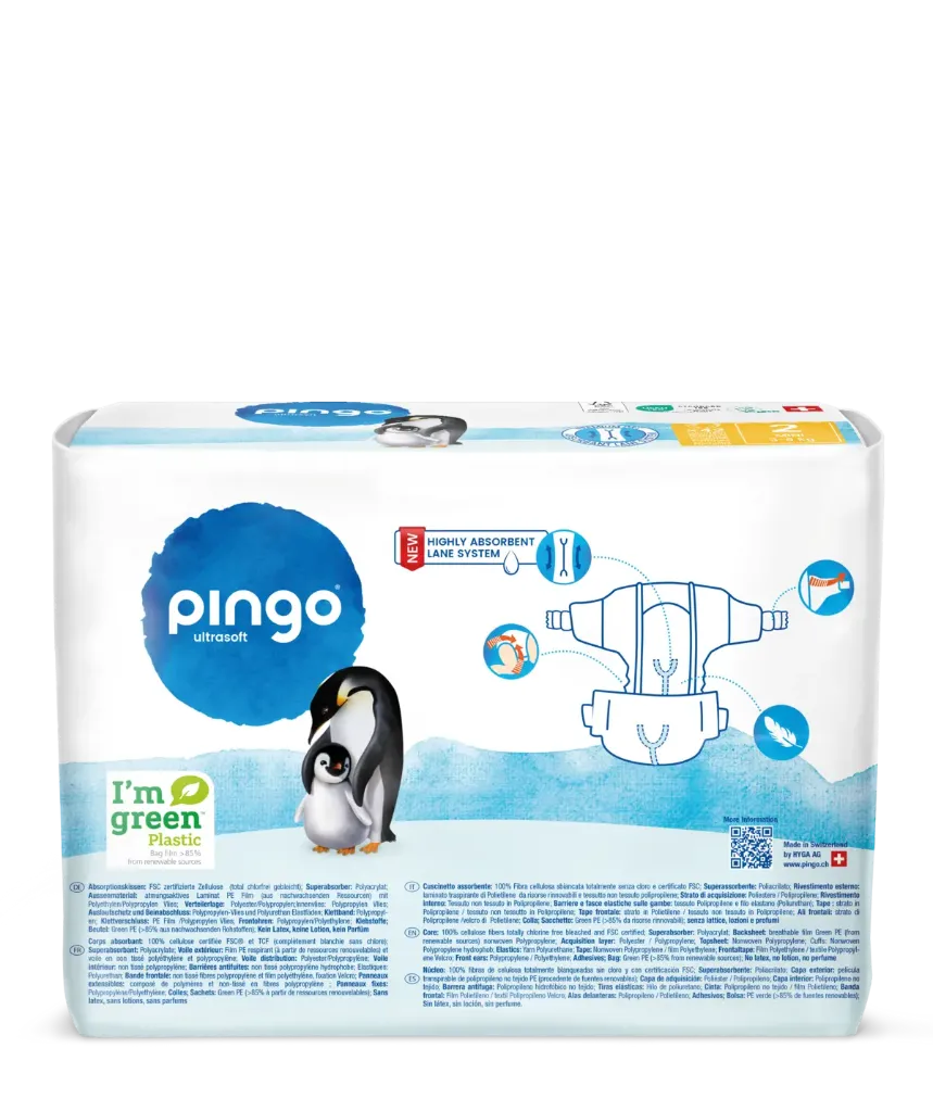 Nouveau - Pingo couches écologiques Taille 2 (3-6 kg) - boîte de 4 sachets x 42 unités