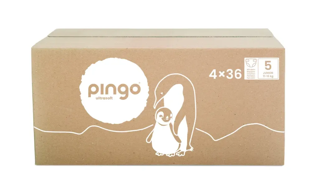Nouveau - Pingo couches écologiques Taille 5 (11-16 kg) - boîte de 4 sachets x 36 unités