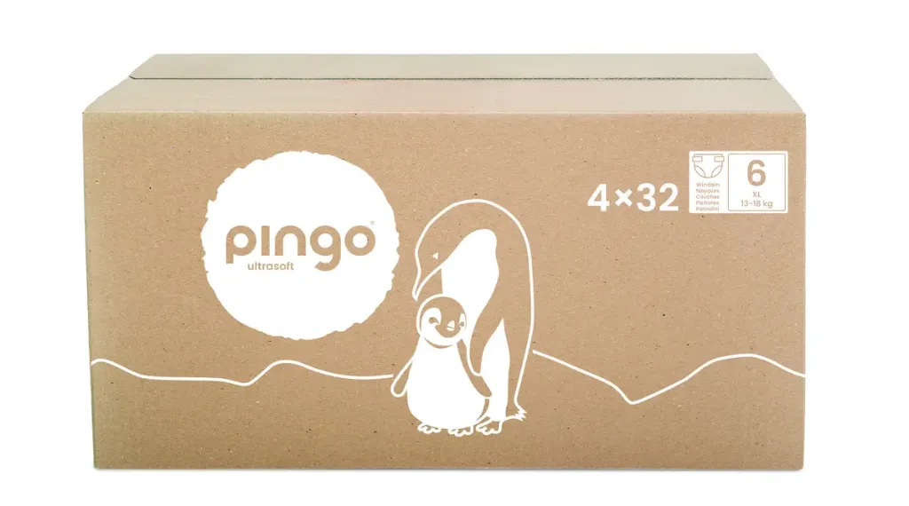 Nouveau - Pingo couches écologiques Taille 6 (13-18 kg) - boîte de 4 sachets x 32 unités