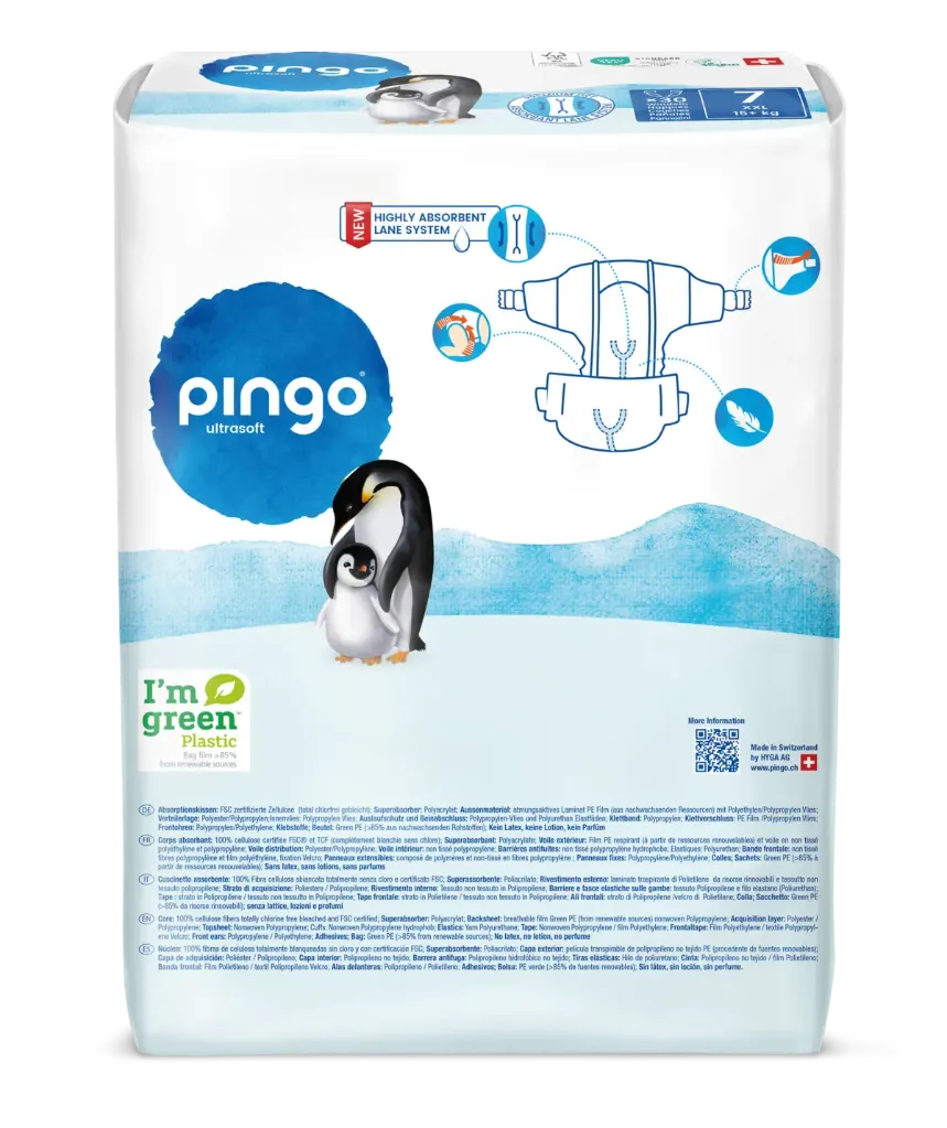 Nouveau - Pingo couches écologiques Taille 7 (+15 kg) - boîte de 4 sachets x 30 unités