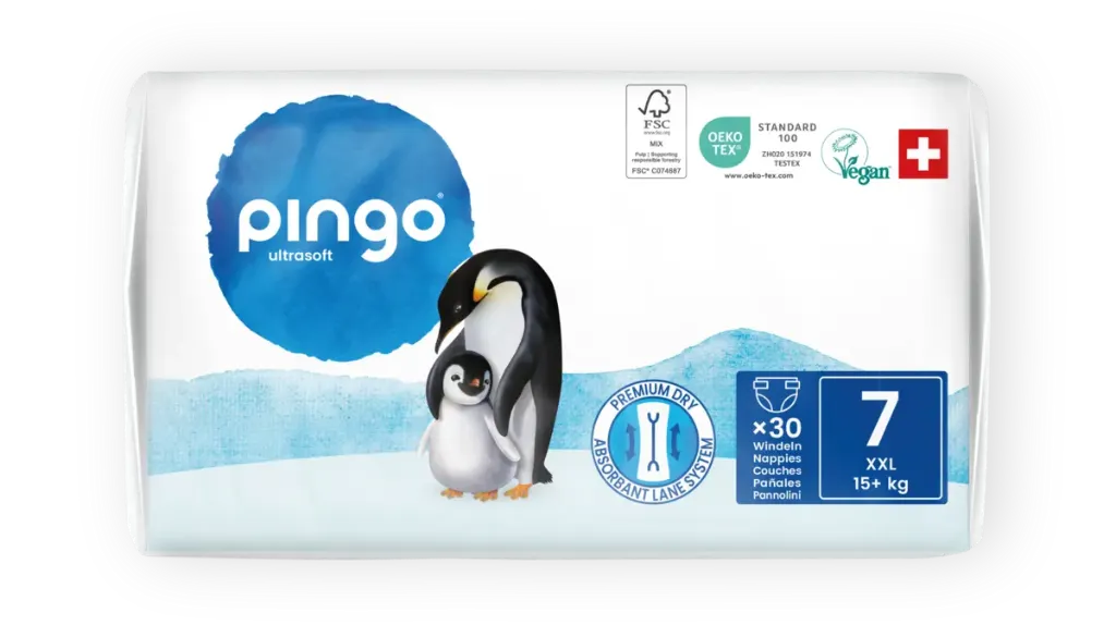 Nouveau - Pingo couches écologiques Taille 7 (+15 kg) - boîte de 4 sachets x 30 unités