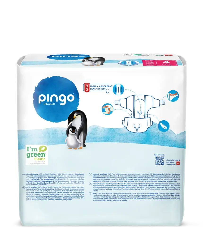 Nouveau - Pingo couches écologiques Taille 4 (8-14 kg) - boîte de 4 sachets x 40 unités