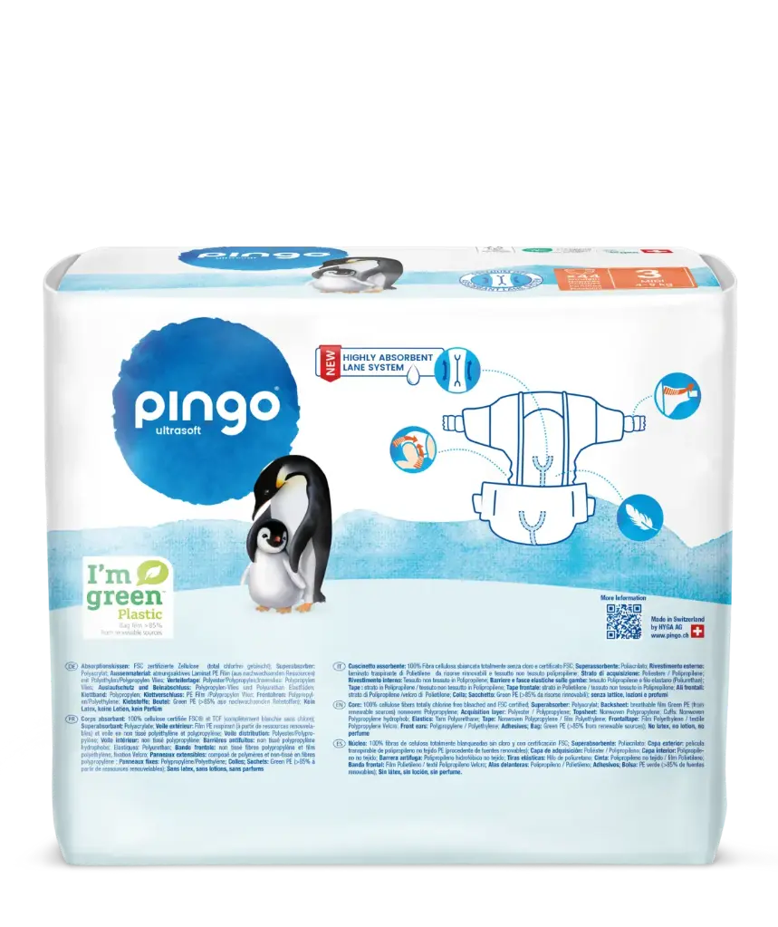 Nouveau - Pingo couches écologiques Taille 3 (4-9 kg) - boîte de 4 sachets x 44 unités