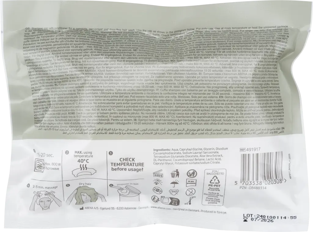 Abena Bonnet Shampooing et Après-Shampooing sans Rinçage – boîte de 30 x 1 unité