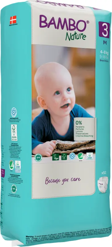Bambo Nature Couches Taille 3 (4-8 kg) - Grand Format - boîte de 3 sachets x 52 unités