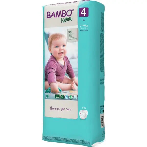 Bambo Nature Couches Taille 4 (7-14 kg) - Grand Format - boîte de 3 sachets x 48 unités