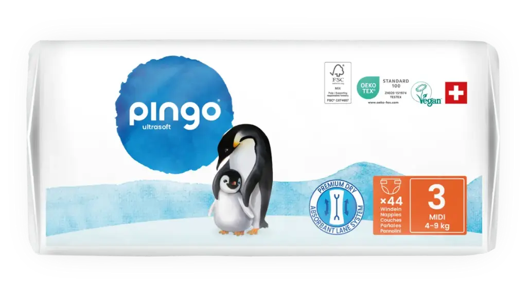 Nouveau - Pingo couches écologiques Taille 3 (4-9 kg) - boîte de 4 sachets x 44 unités