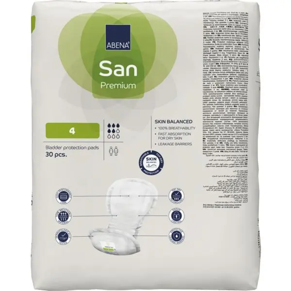 Abena San Taille 4 avec Ruban Adhésif Premium – boîte de 9 sachets x 30 unités