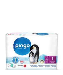 Nouveau - Pingo couches écologiques Taille 1 (2-5 kg) - boîte de 4 sachets x 27 unités
