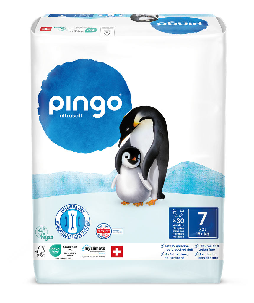 Nouveau - Pingo couches écologiques Taille 7 (+15 kg) - boîte de 4 sachets x 30 unités