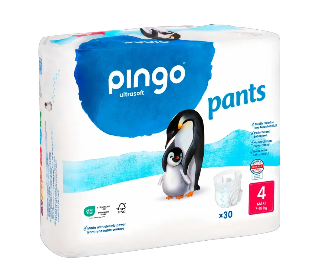 Pingo pants écologiques Taille 4 (7-18 kg) - boîte de 6 sachets x 30 unités