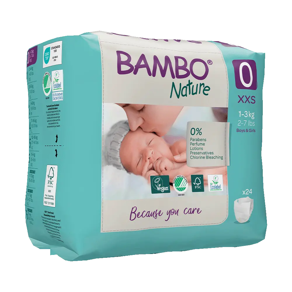 Bambo Nature Couches Taille 0 (1-3 kg) - boîte de 6 sachets x 24 unités