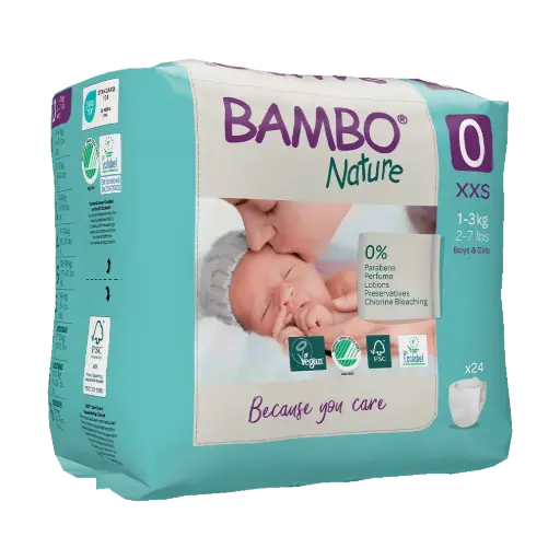 Bambo Nature Couches Taille 0 (1-3 kg) - boîte de 6 sachets x 24 unités