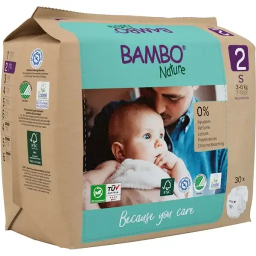 Bambo Nature Couches Taille 2 (3-6 kg) - boîte de 6 sachets x 30 unités