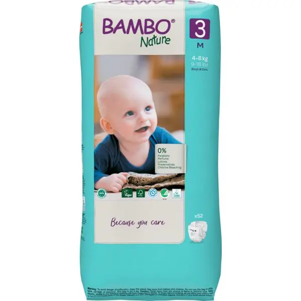 Bambo Nature Couches Taille 3 (4-8 kg) - Grand Format - boîte de 3 sachets x 52 unités