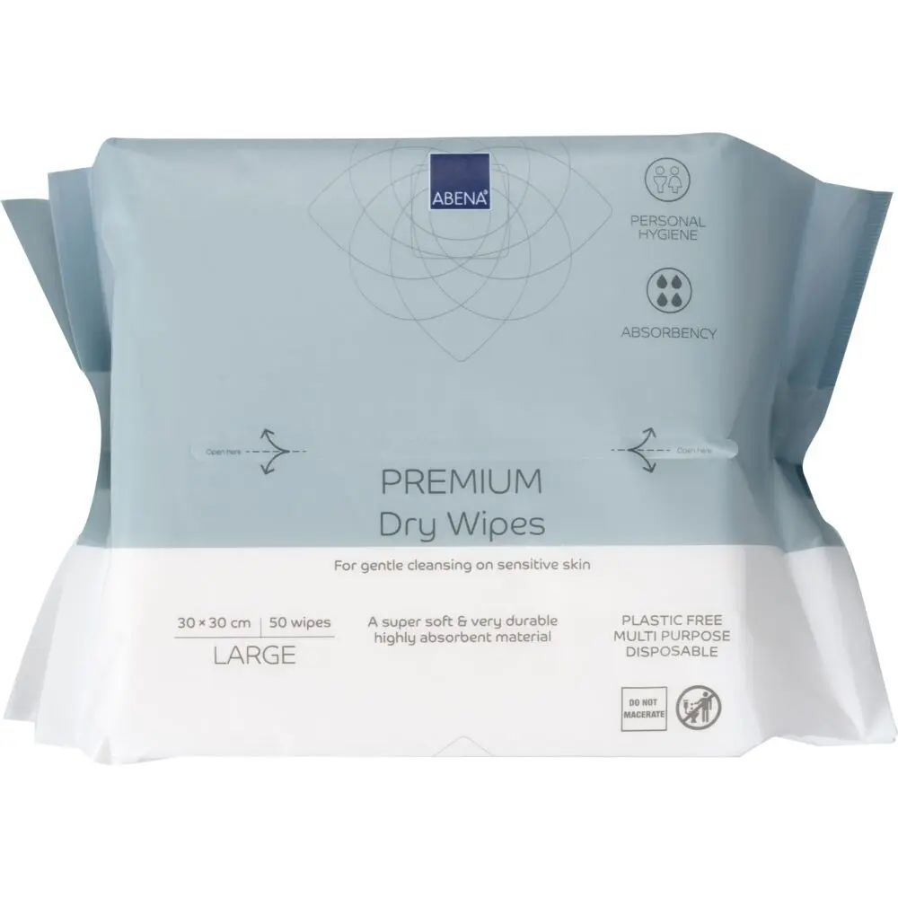 Abena Lingettes Multiusages Sèches Premium 30x30 cm – boîte de 12 sachets x 50 unités