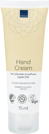 Abena Crème Mains 21 % Lipides - sans parfum – boîte de 12 tubes x 75 ml