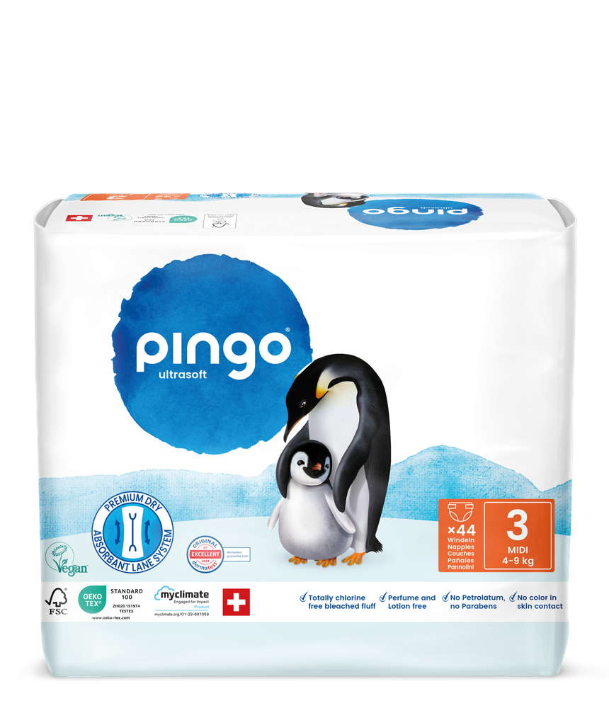 Nouveau - Pingo couches écologiques Taille 3 (4-9 kg) - boîte de 4 sachets x 44 unités